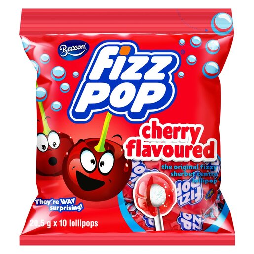 Beacon Fizz Pop Cherry Flavoured Lollipops